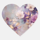 Weiße Glam Lila Blüte Herz-Aufkleber (Vorderseite)