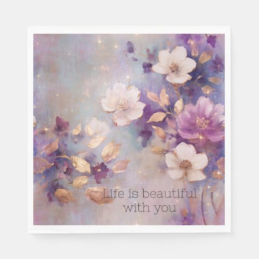 Weiße Glam Lila Blüte Serviette (Vorderseite)