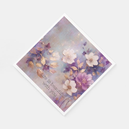 Weiße Glam Lila Blüte Serviette (Ecke)