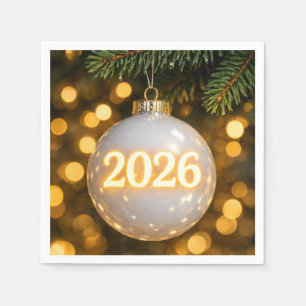 Weiße Glas-Weihnachtsbaumkugel 2026 Serviette