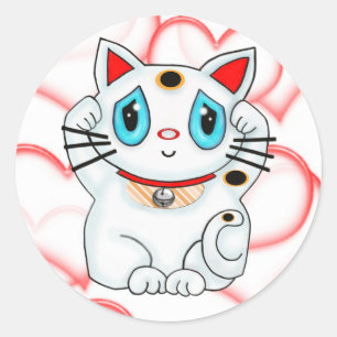 Weiße glückliche zuwinkende Katze Maneki Neko Runder Aufkleber