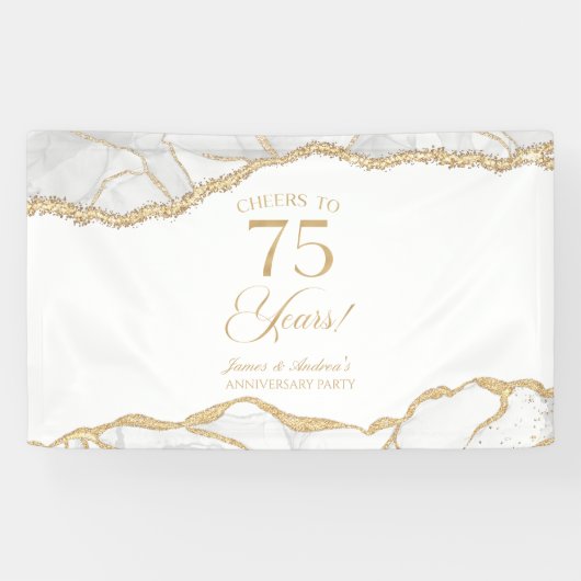 Weiße Gold-Achat 75. Hochzeitstag-Party Banner (Horizontal)