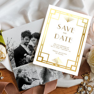 Weiße Gold Art Deco Foto Collage Hochzeit Save The Date