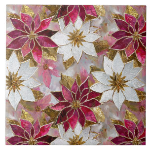 Weiße Gold Burgund Rosa Weihnachts Poinsettien Fliese