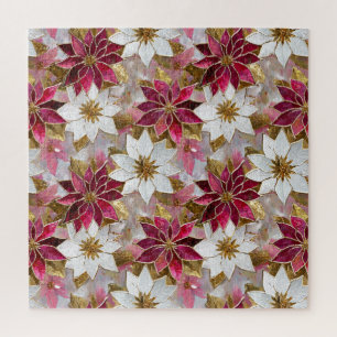 Weiße Gold Burgund Rosa Weihnachts Poinsettien Puzzle