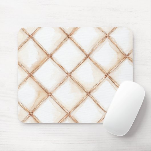 Weiße Gold Creme Streifen Quadrate Mousepad (Mit Mouse)