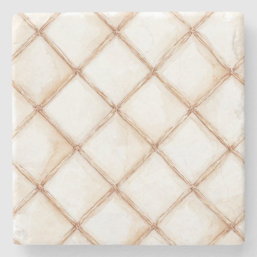 Weiße Gold Creme Streifen Quadrate Steinuntersetzer (Vorderseite)