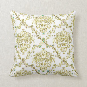 Weiße Gold Damast-Druck Vintage-Look-Wurfkissen Kissen