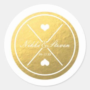 Weiße & Gold Folie Herz Runde Hochzeit Aufkleber