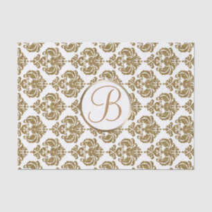 Weiße Gold Glam Damast Monogramm Buchstabe Initial Seidenpapier