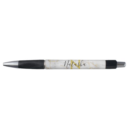 Weiße Gold Glitter Achat Monogramm Schrift Stift (Vorderseite)