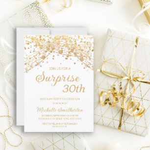 Weiße Gold Glitter Überraschung 30. Geburtstag Einladung