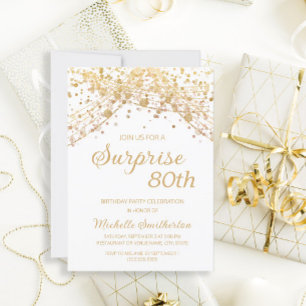 Weiße Gold Glitter-Überraschung zum 80. Geburtstag Einladung