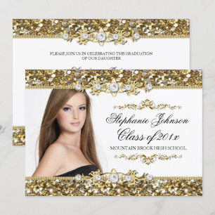 Weiße Gold-Juwel Glitter-Abschlusskarte Einladung