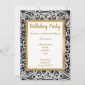 WEISSE GOLD LACE GOLD TRIM ELEGANTER GEBURTSTAG EINLADUNG (Vorderseite)