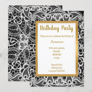 WEISSE GOLD LACE GOLD TRIM ELEGANTER GEBURTSTAG EINLADUNG