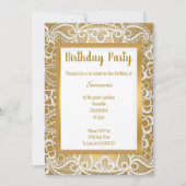 WEISSE GOLD LACE GOLD TRIM ELEGANTER GEBURTSTAG EINLADUNG (Vorderseite)