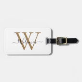 Weiße Gold Monogramm Script Name Stylisch Gepäckanhänger (Vorderseite horizontal)