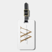 Weiße Gold Monogramm Script Name Stylisch Gepäckanhänger (Vorderseite vertikal)