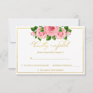 Weiße Gold-Rosa-Rosen-Hochzeitsantwort RSVP Karte
