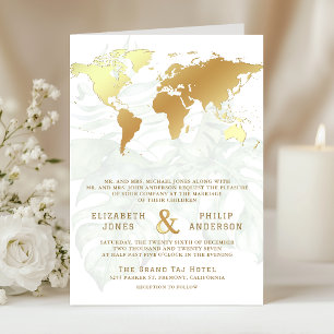 Weiße Gold-Tropen-Destination Weltkarte Hochzeit Einladung