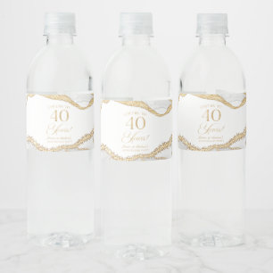 Weiße Goldachat 40. Hochzeitstag Party Wasserflaschenetikett