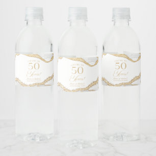 Weiße Goldachat 50. Hochzeitstag-Party Wasserflaschenetikett