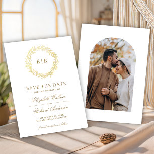 Weiße Goldblatt-Zweig-Hochzeitsfoto Save The Date