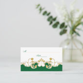 Weiße Goldcrolls, Kleeblätter Platzkarten (Stehend Vorderseite)