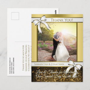 Weiße & goldene Band Hochzeit Danke Postkarte