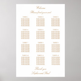 Weiße Goldene Beige 12 Tafelsitzkarten Poster