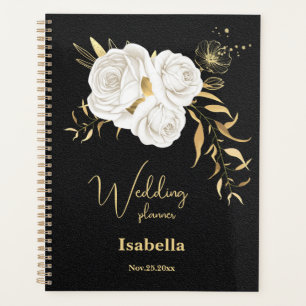 weiße goldene Blumen schwarze Hochzeit  Planer