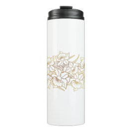 Weiße Goldene Blumen-Thermal-Tasse Thermosbecher