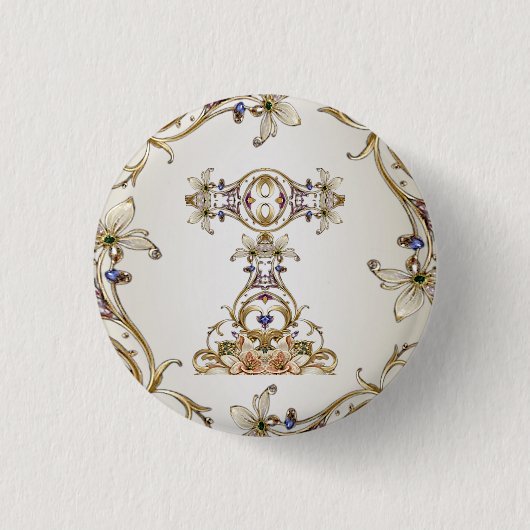 Weiße Goldene Blumenknopf Button (Vorderseite)
