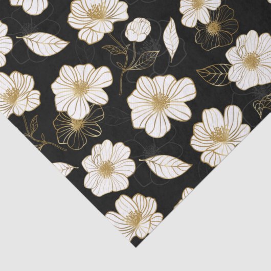 Weiße goldene Blüte in Schwarz Seidenpapier (Detail)