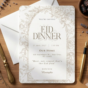 Weiße Goldene Botanische Blumenbogen-Eid-Dinnerpar Einladung