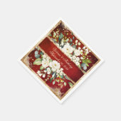 Weiße goldene Botanische Blütenrot-Rustikale Hochz Serviette (Ecke)