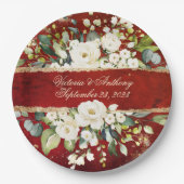 Weiße goldene botanische florale Rustikale rote Ho Pappteller (Vorderseite)