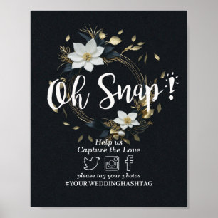 Weiße Goldene Florale Kranz Hochzeit Snap Hashtag Poster