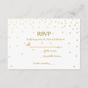 Weiße & goldene Folien-Konfetti-Punkte Hochzeit RS RSVP Karte