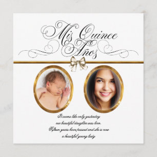 Weiße Goldene Foto-Quinceanera-Einladungen Einladung