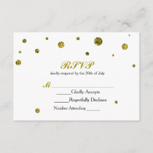 Weiße & goldene Glitterpunkte RSVP Hochzeitskarte Karte