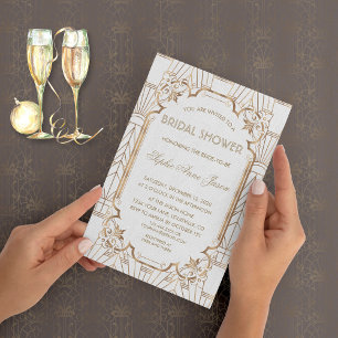 Weiße Goldene Great Gatsby Art Deco Brautparty Einladung