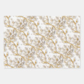Weiße goldene Hochzeit Blumenmuster eleganter Somm Geschenkpapier Set (Vorderseite 2)