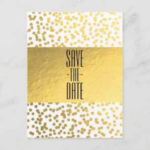 Weiße & Goldene Konfetti-Folie Glam Save-the-Date Ankündigungspostkarte