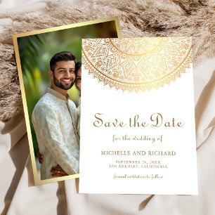 Weiße Goldene Mandala Indische Hochzeitsfoto Save The Date