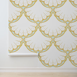 Weiße goldene Muschel in Aqua Blue Tapete