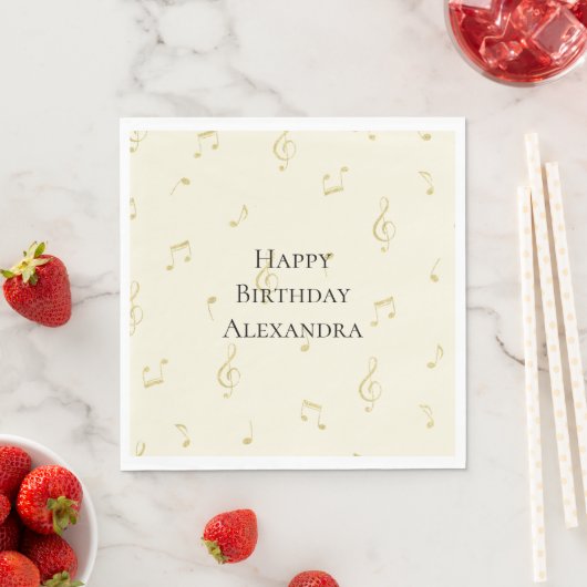 Weiße Goldene Musiknoten Geburtstag Serviette (Beispiel)