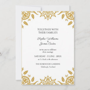 Weiße Goldene Rosen-Silhouette Hochzeitseinladung Einladung