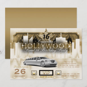 Weiße Goldene Stadt Nachtlichter Limo Hollywood-Pa Einladung